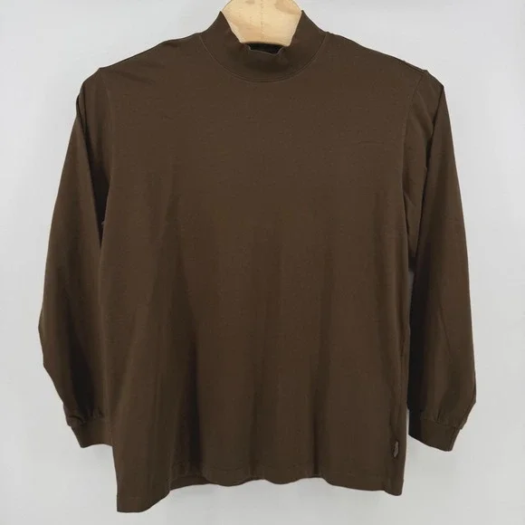 Woolrich First Fork Mock Neck Large Wood Brown Long Sleeve Cotton Shirt 8089 - Picture 2 of 6